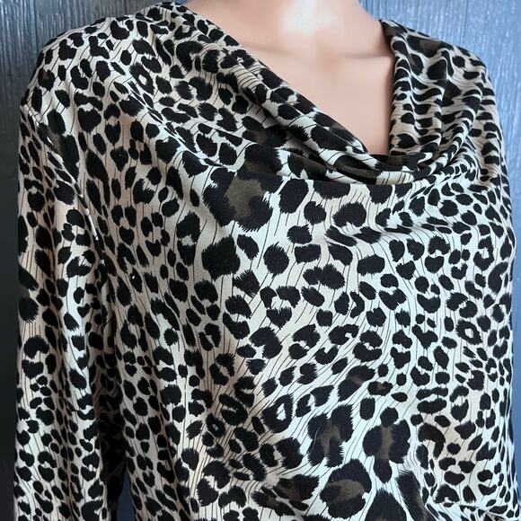 Milano Leopard Print Tunic Top Large Draped Neckline Ruched Date Night Theater - Picture 3 of 5